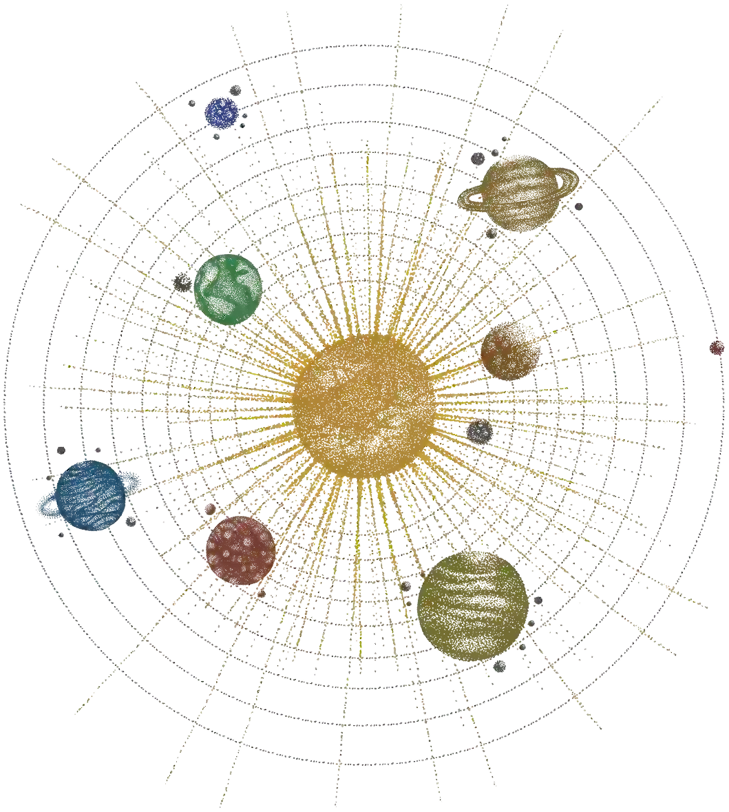 Illustration of the solar system with planets orbiting the sun